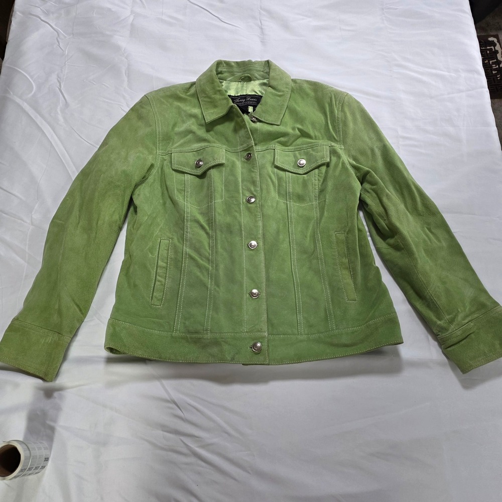 Terry Lewis Classic Luxuries Lime Green Suede Leather Jacket Womens Medium